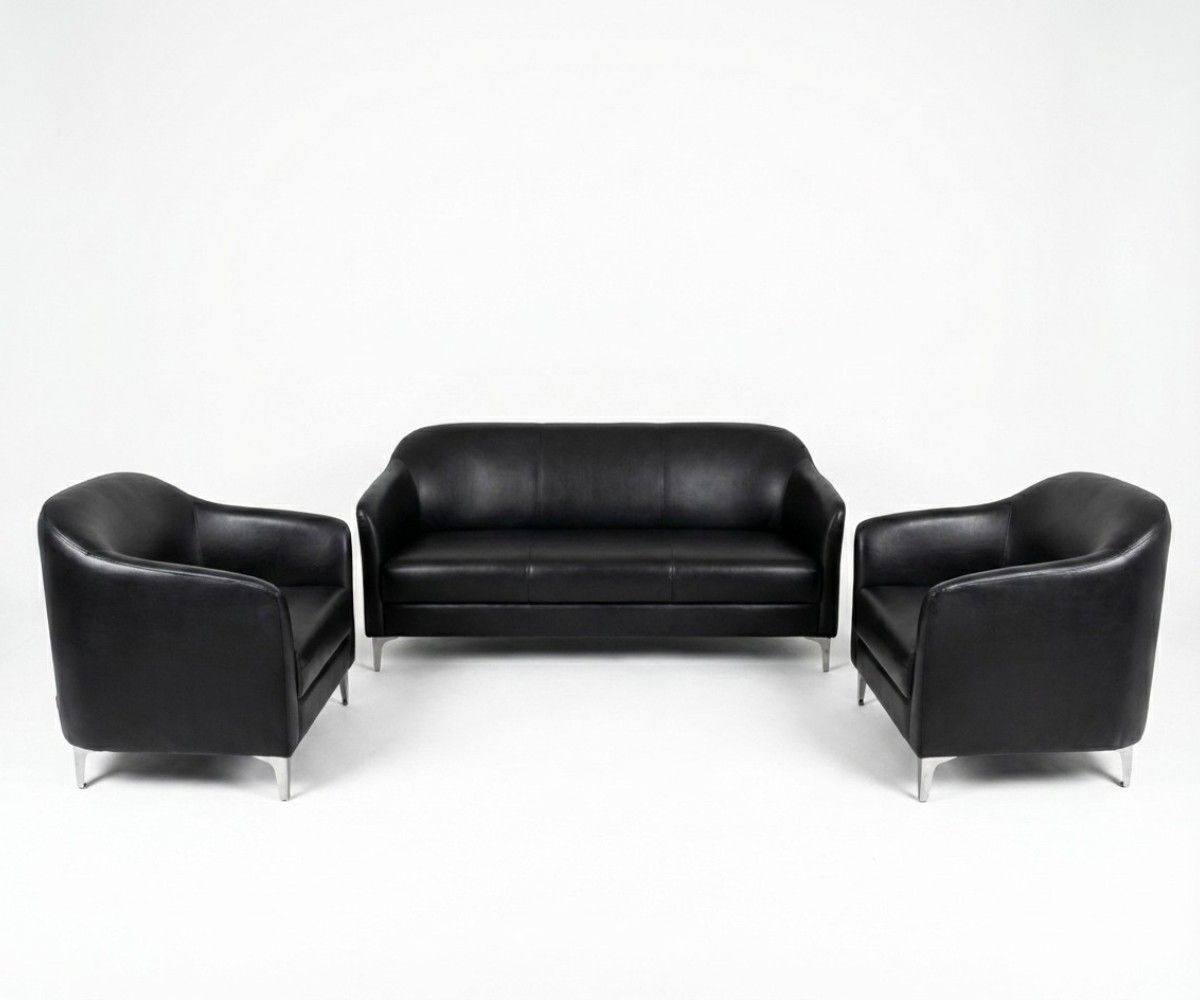 RC2560 black executive sofa set on a marble floor with a city view