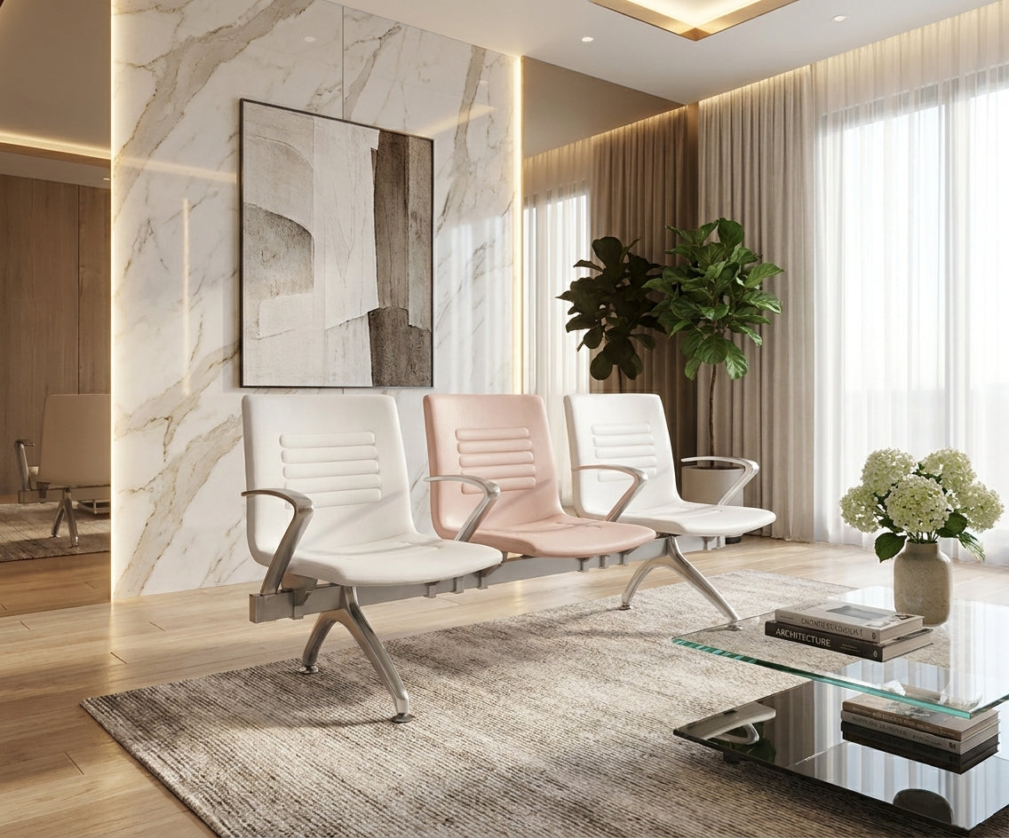 RC7103 3 seater visitors chair in a marble-clad reception area