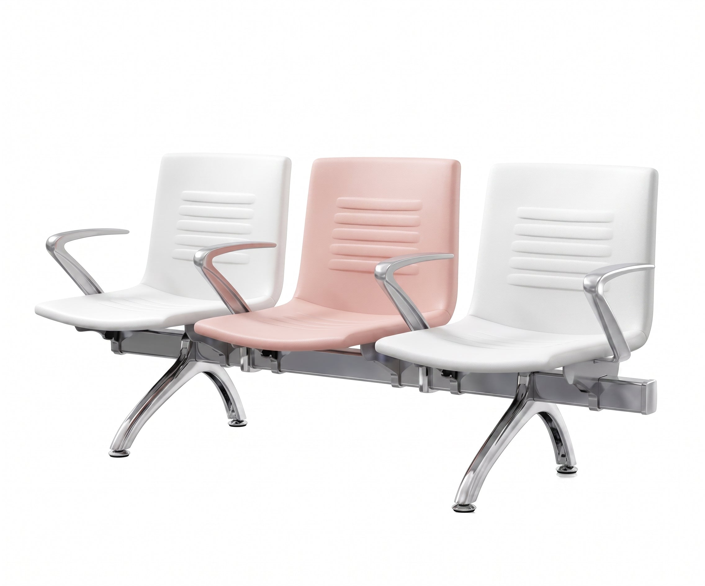 RC7103 3 seater visitors chair in white and pink on a chrome beam frame
