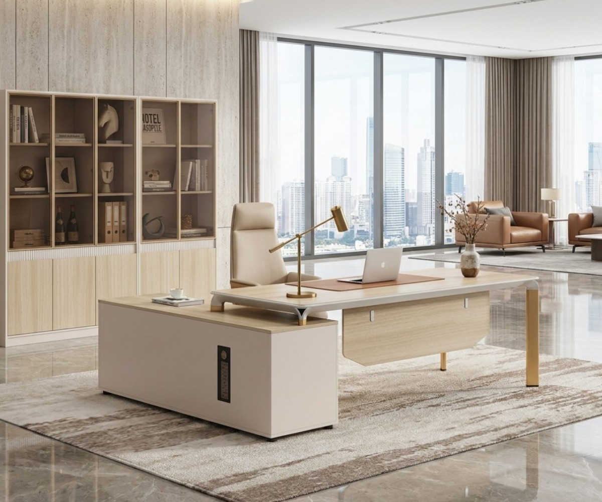 Birch Wood L-Shaped Desk