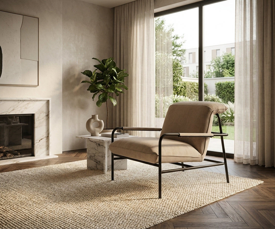GAMMA BEIGE UPHOLSTERED LOUNGE ARMCHAIR