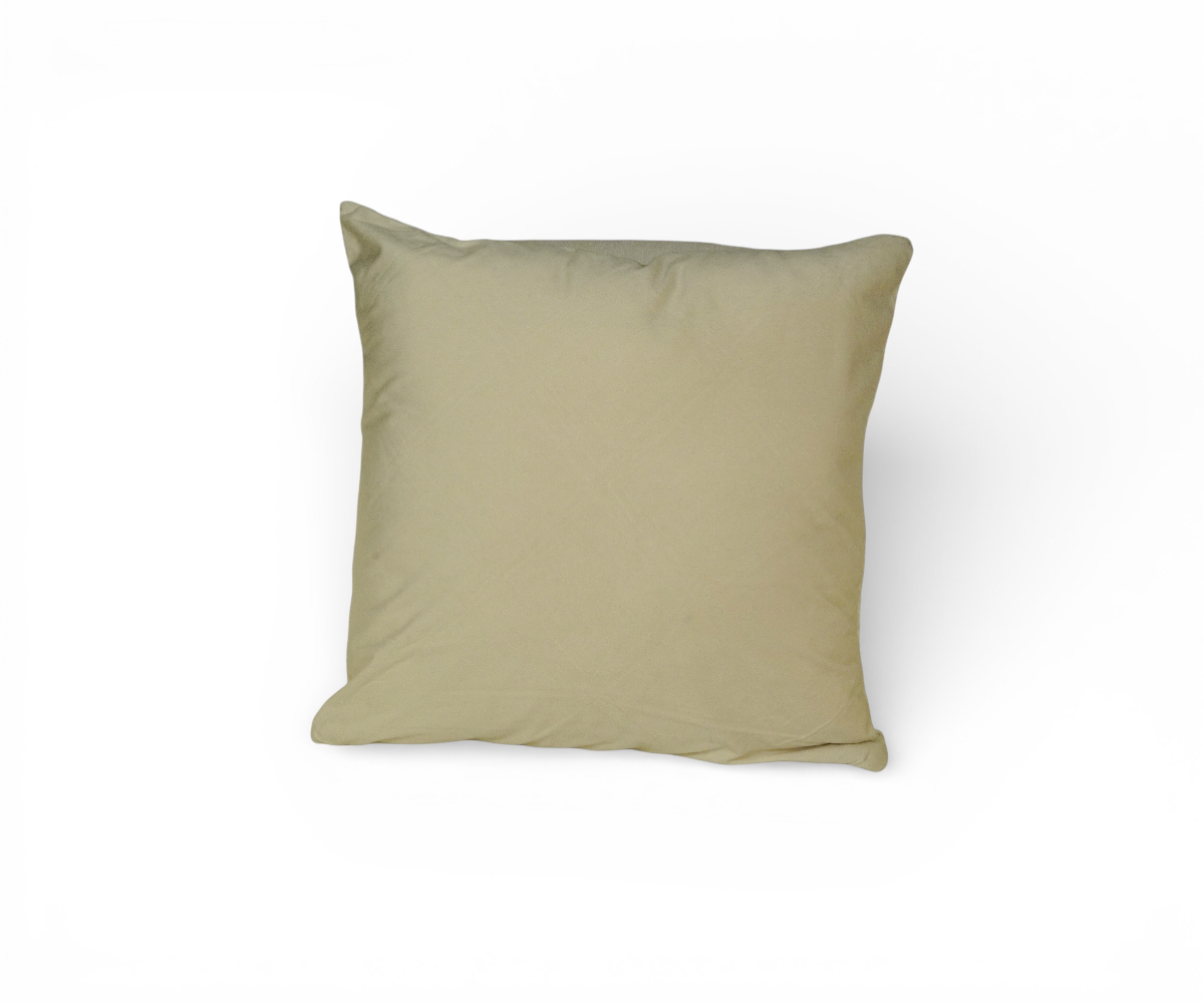 Sage pintuck velvet cushion cover on a teal sofa in a grey panelled room