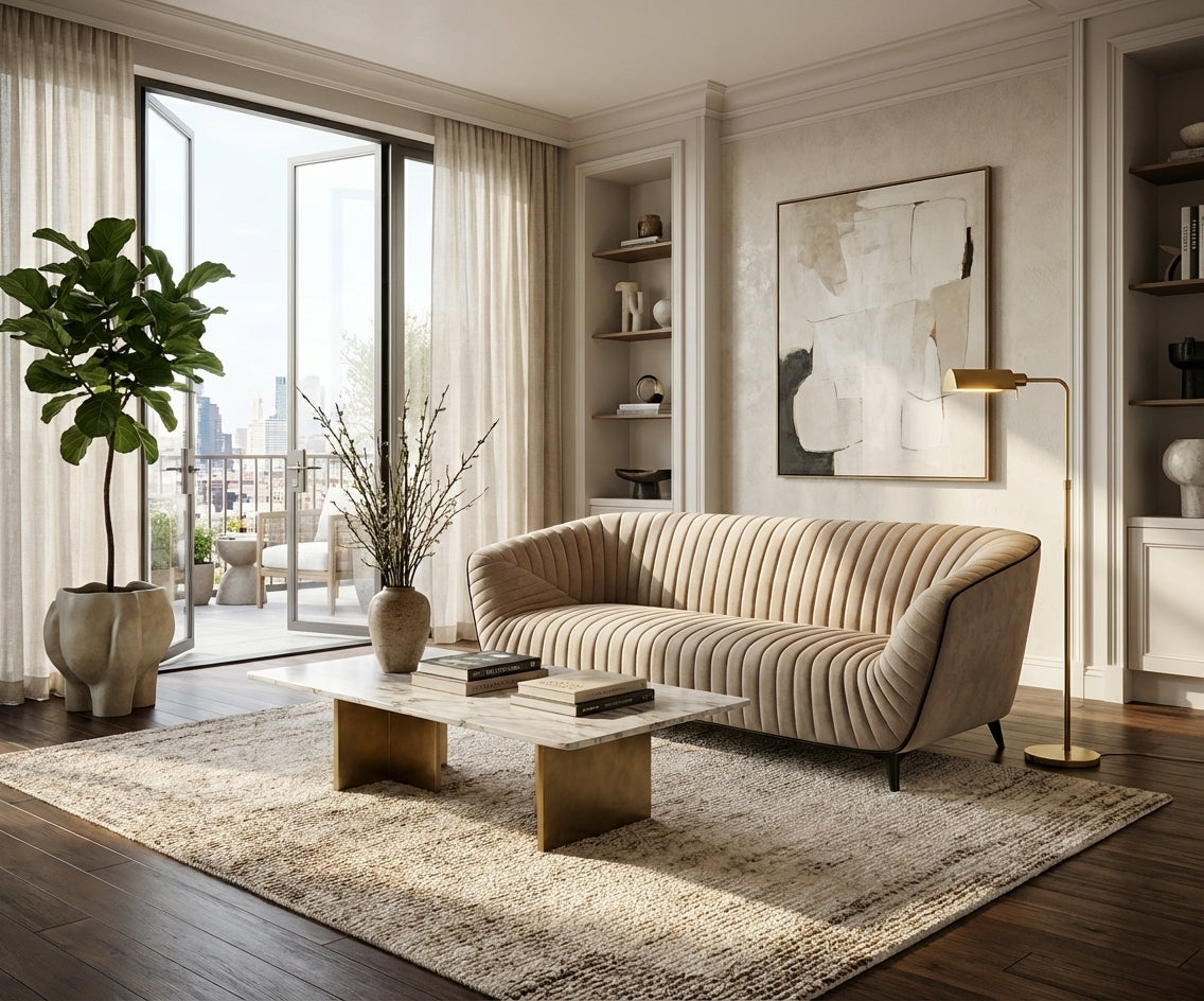 SDE003 Beige Velvet Sofa