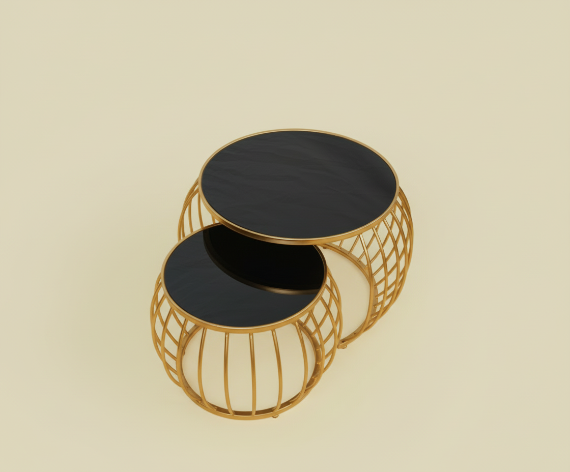 FFO16-7 ONYX & GOLD NESTING TABLES