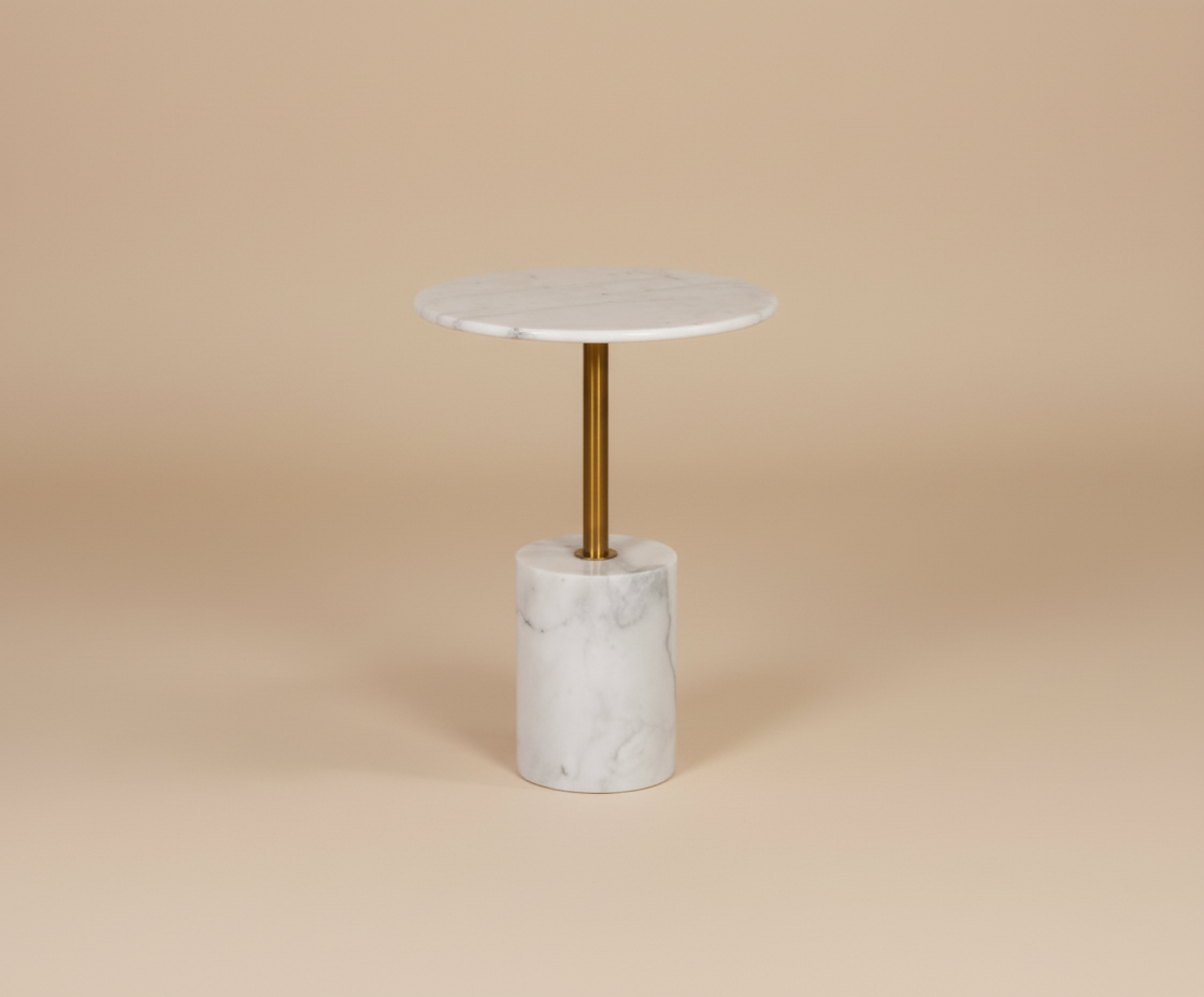 TKD-5 WHITE MARBLE & GOLD SIDE TABLE