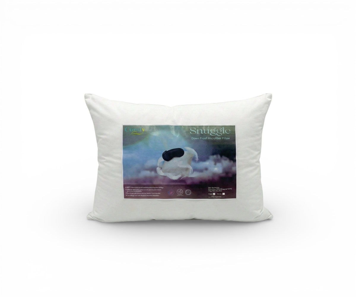 Snuggle micro fiber pillow, with its Snuggle retail label attached