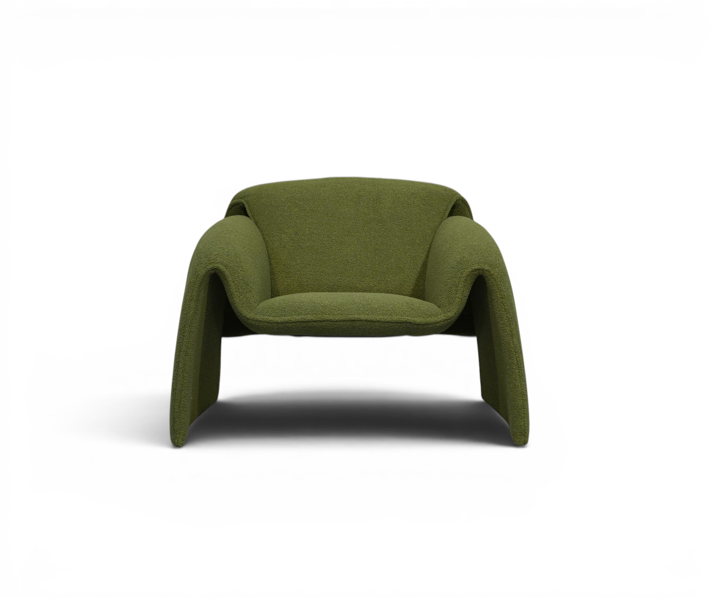 Sofa chair CH-02 green, in a bright living room beside a garden window