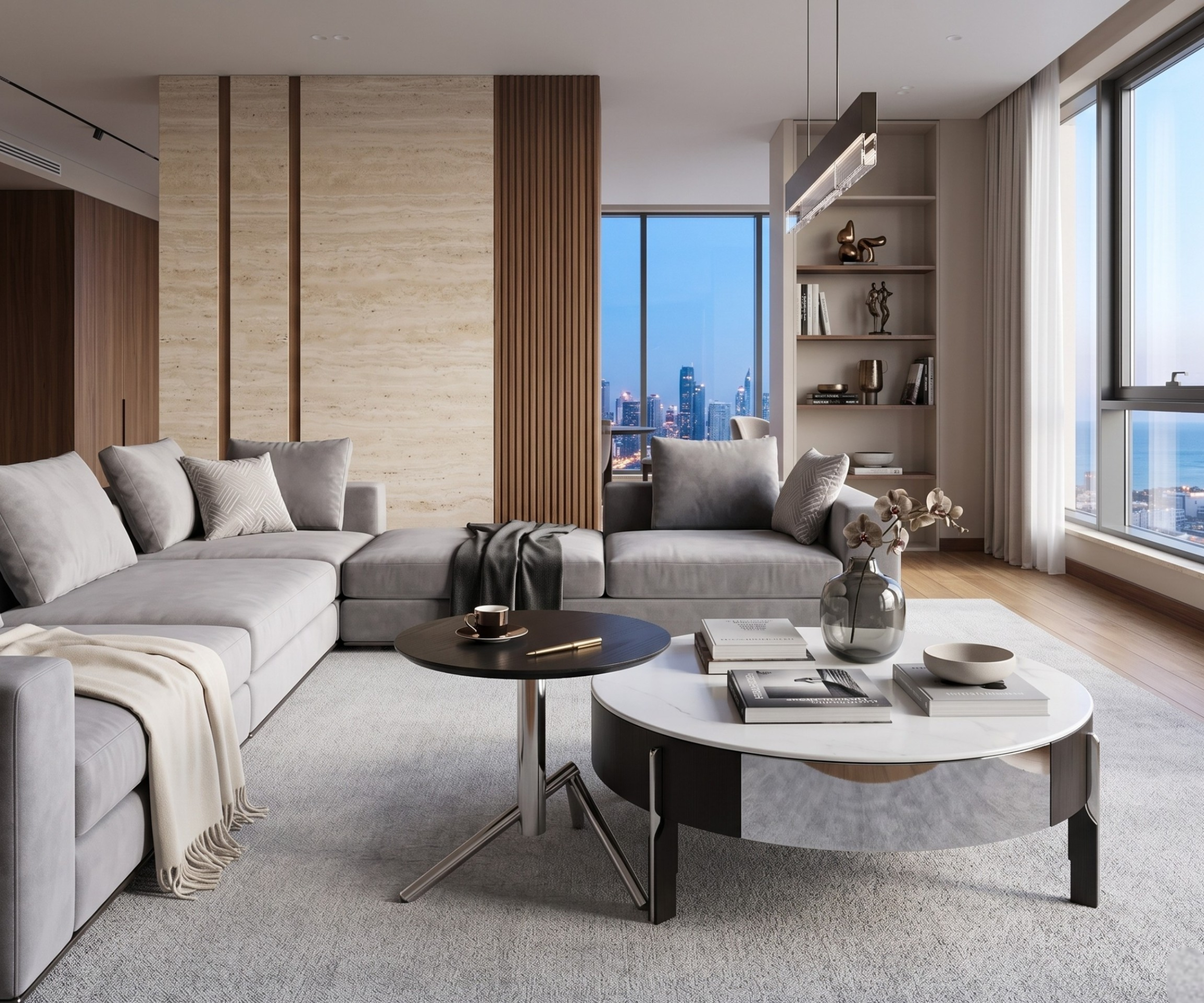 Solstice 5314# marble nesting set in a bright city-view living room