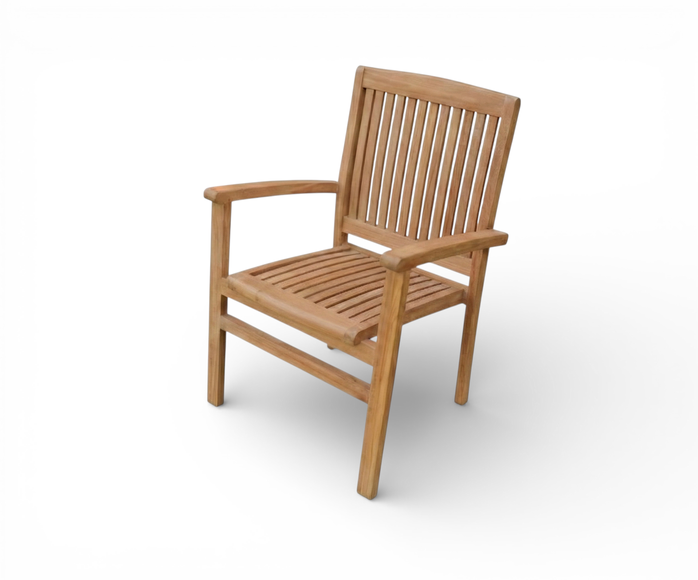 STACKING chair MARTINE, teak armchair on a decked terrace among palms