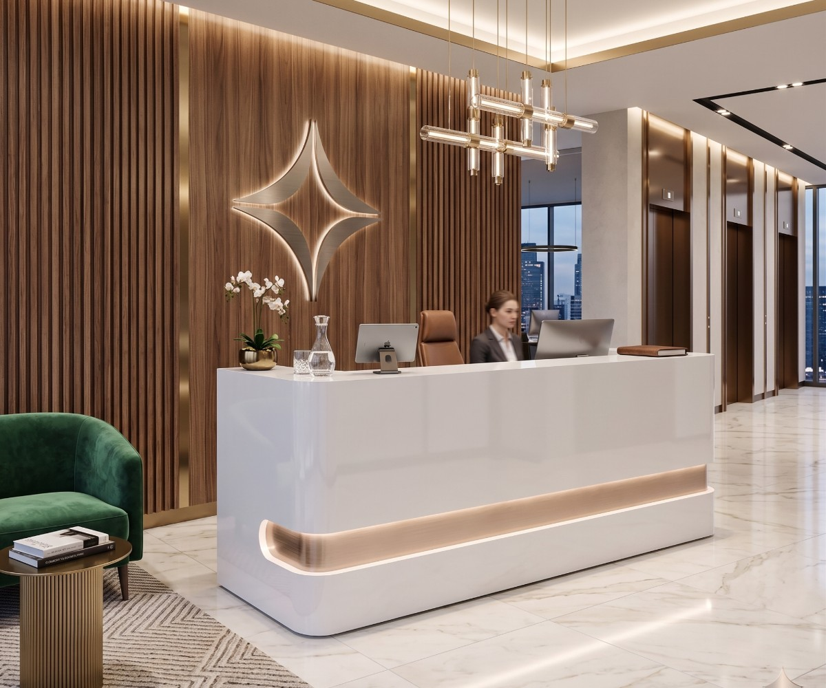 SY-QT1720-28 White Curved Reception Desk