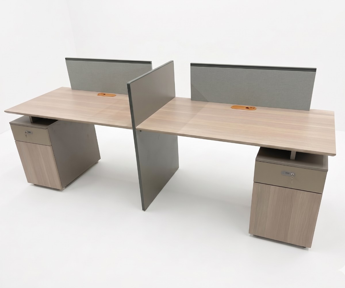 SY-ZY8832-2S oak bench workstation in a wood-panelled open-plan office
