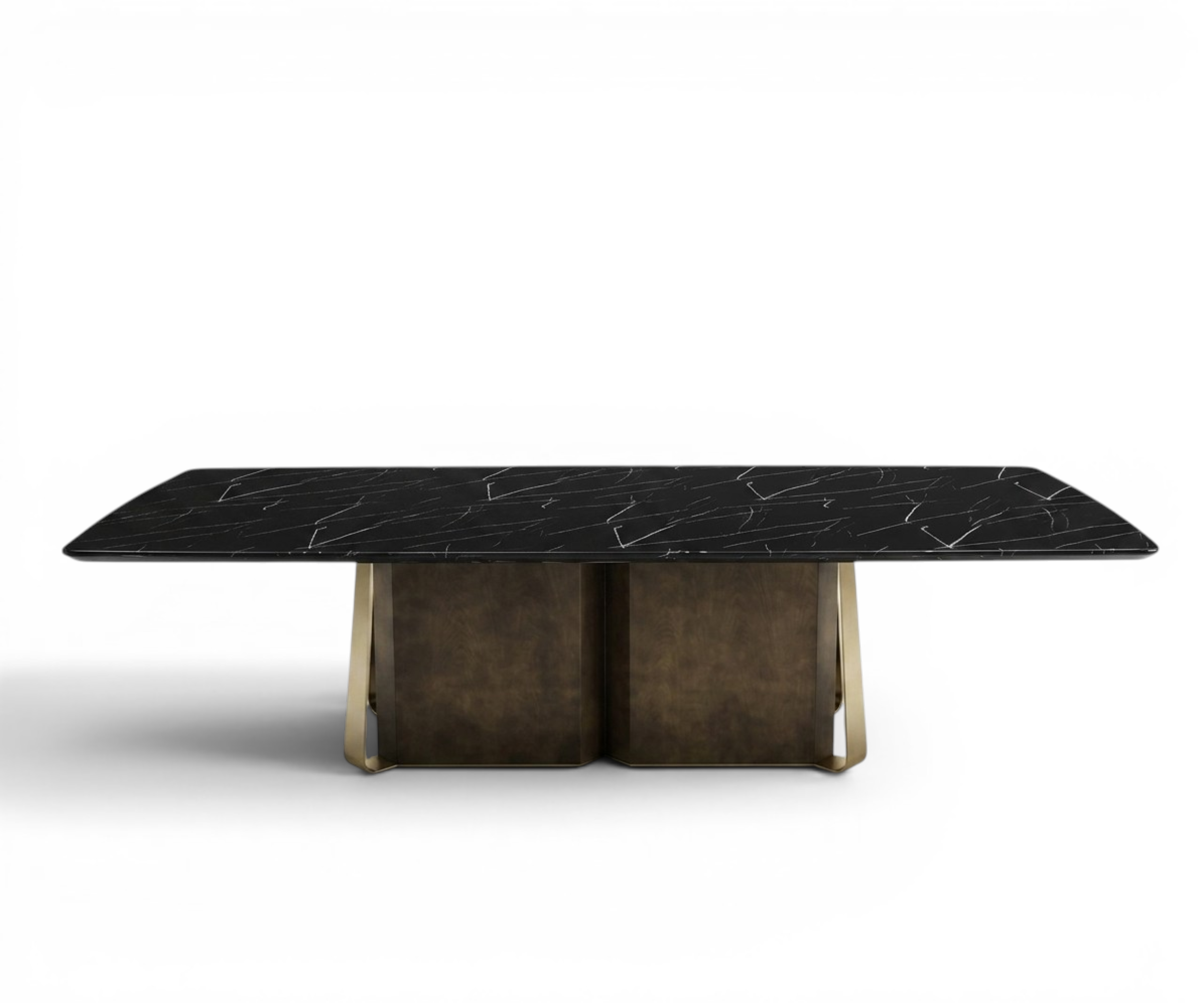 T2505 dining table black marble in a bright dining room with garden windows