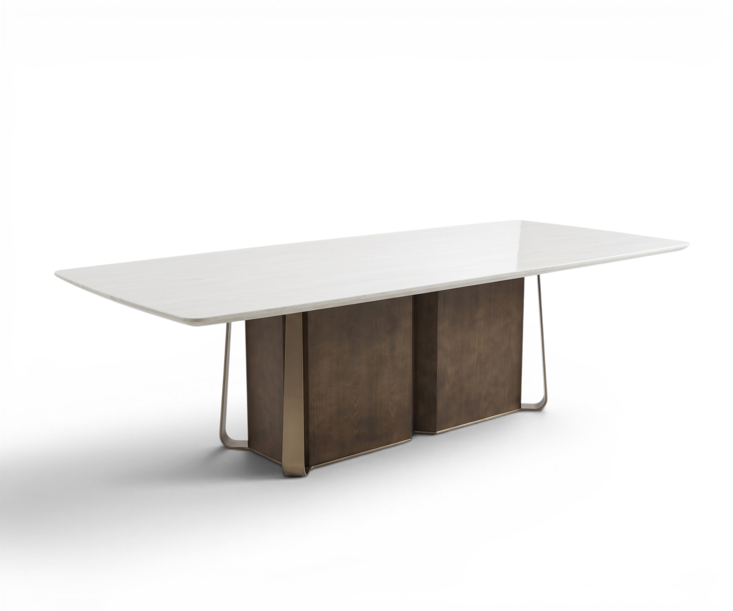 T2505 dining table white marble in a city-view dining room at dusk