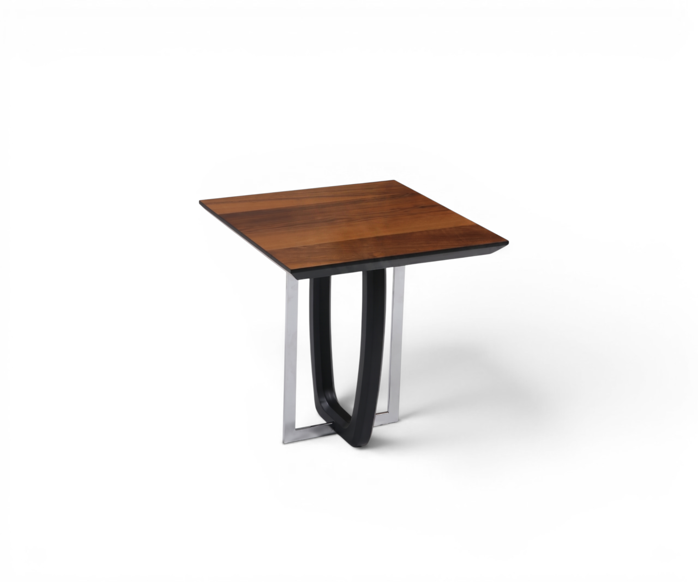 Taycan set walnut center table in a city-view living room with a patterned rug