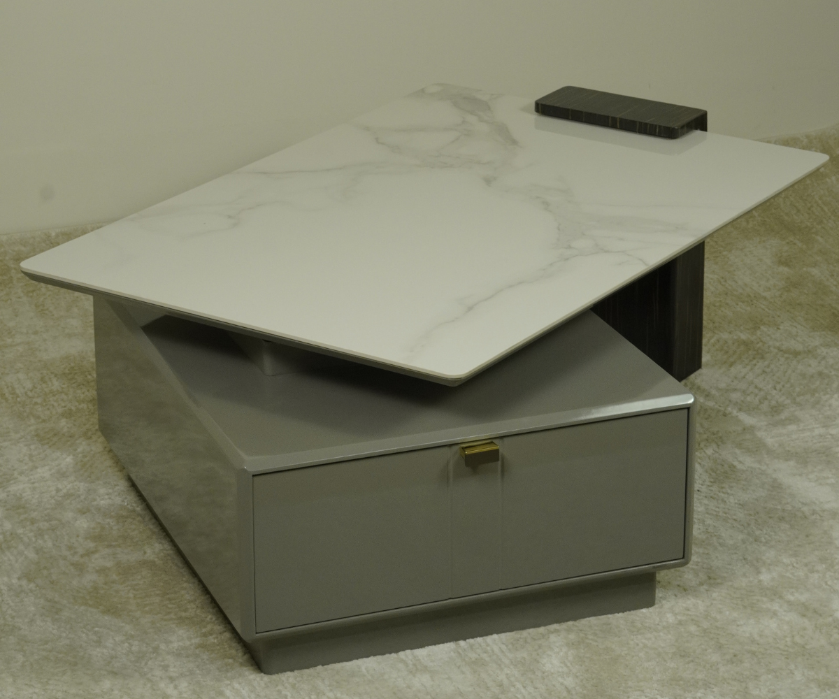 Titan Y08# marble storage table, angled view with the top lifted