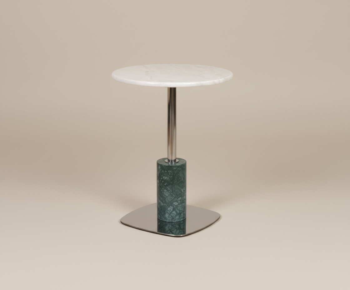 TKD-7 emerald marble table, front view with a green marble column