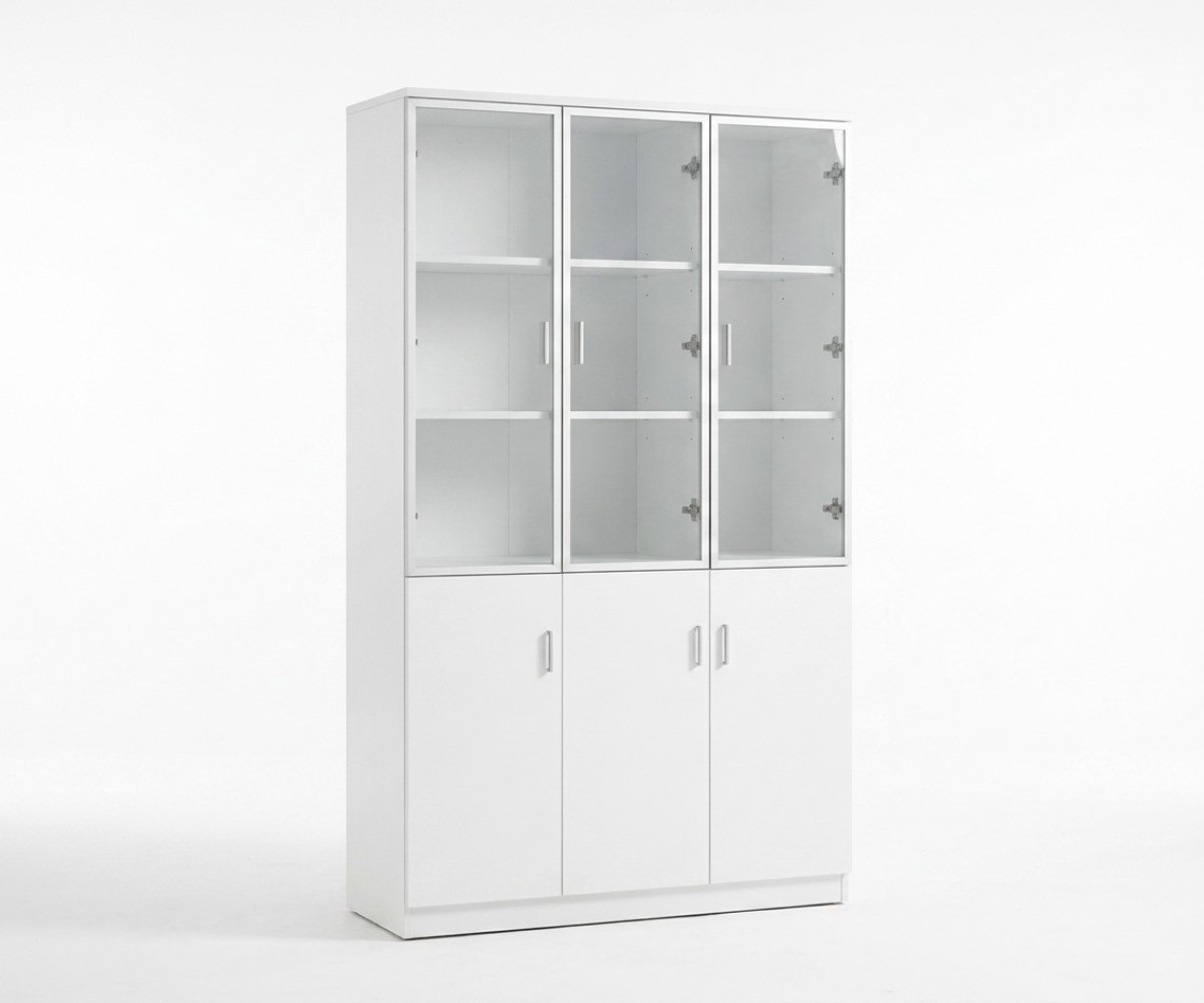 V10-112 white file cabinet with display shelving in a bright office