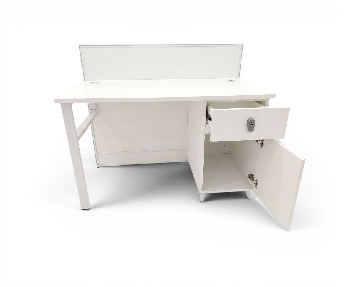 V10-212-1P1 single workstation desk in a glazed open-plan office