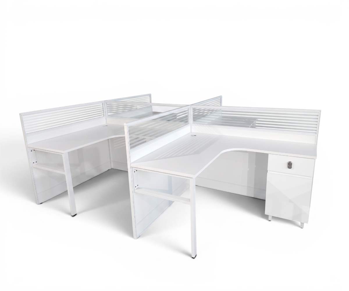 V10-224-4T cubicle workstation cluster in a wood-panelled open-plan office