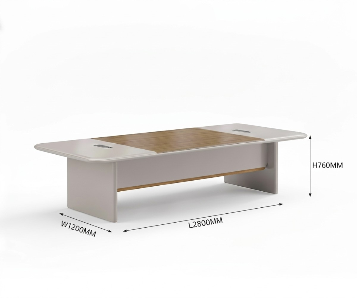 V7-528,532 ivory boardroom table with people seated in a city-view boardroom