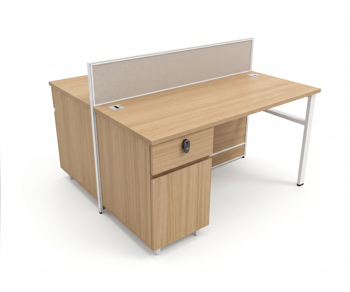 V9-214-2L work station in an office with a leather chair and patterned rug