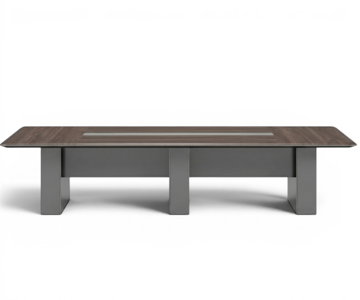 V9-528A,532A,536A walnut executive table with people seated in a boardroom