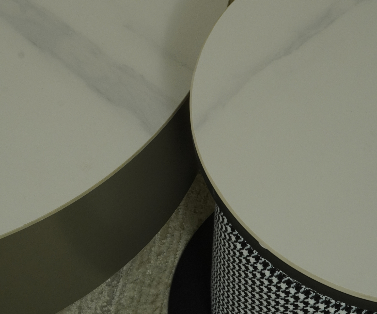 Valentina Y04# round drum set, front view with a sage drum and houndstooth stool