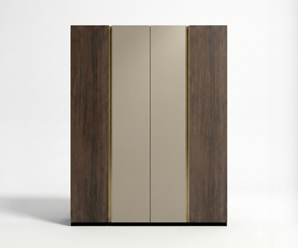 VALENTINO luxe dual-tone wardrobe in a grey bedroom with brass trim details