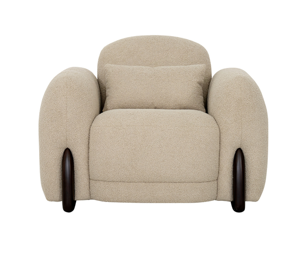 VAREZ beige boucle sofa set in a bright city-view living room