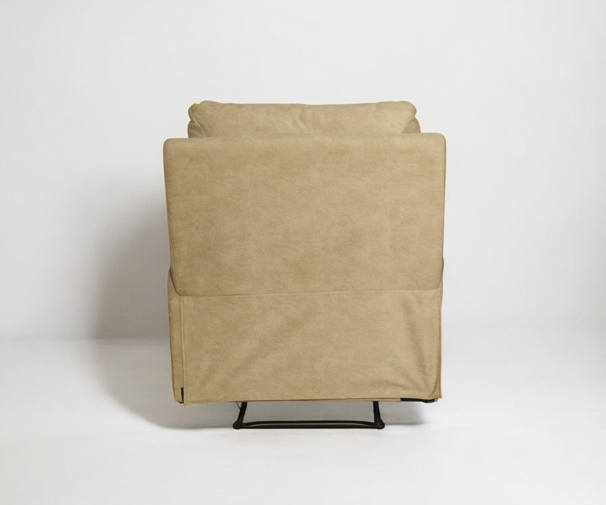 VICTORIA beige fabric manual recliner chair by a garden window