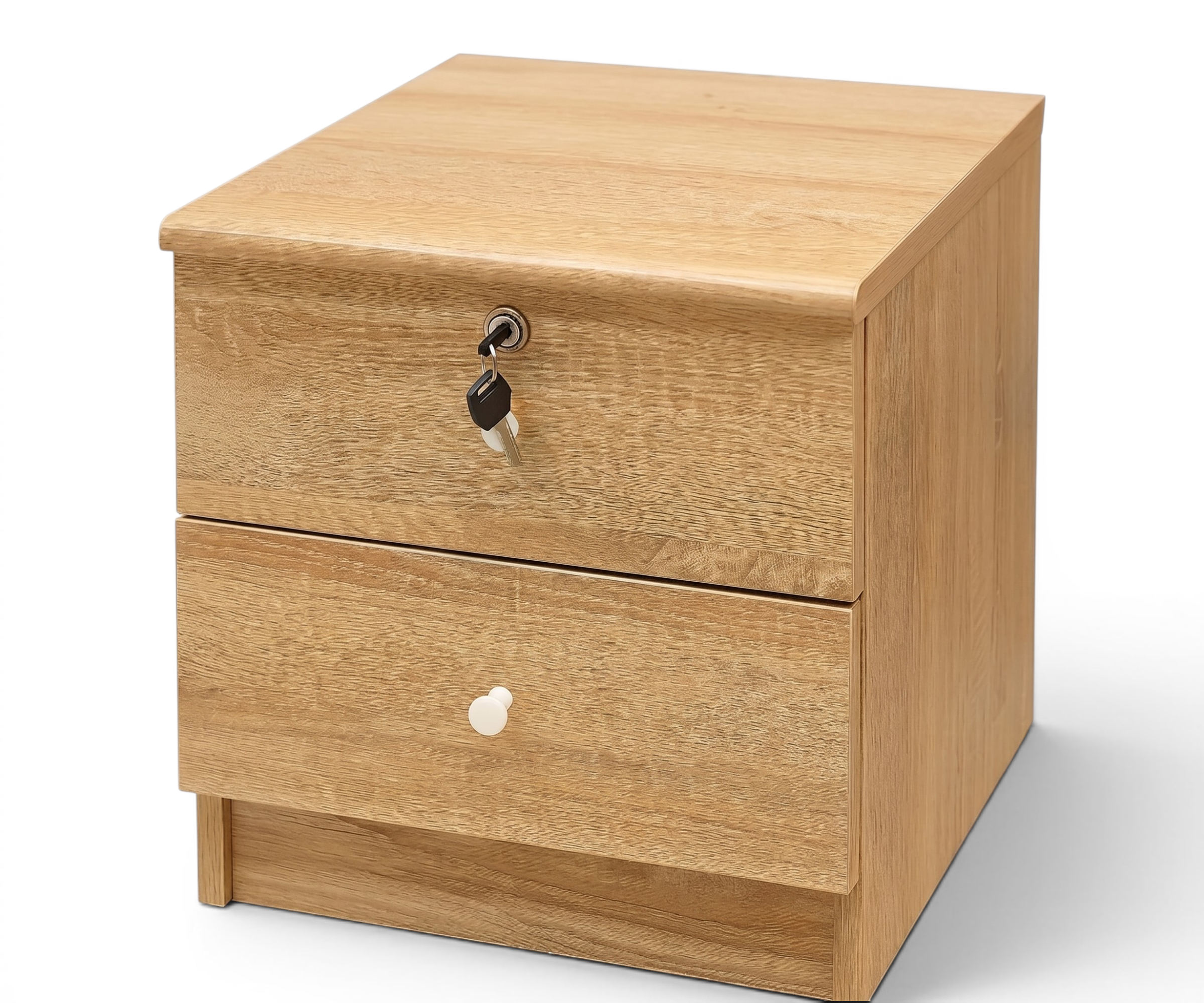 WR 227 beige nightstand table in an olive-walled bedroom beside a fig plant