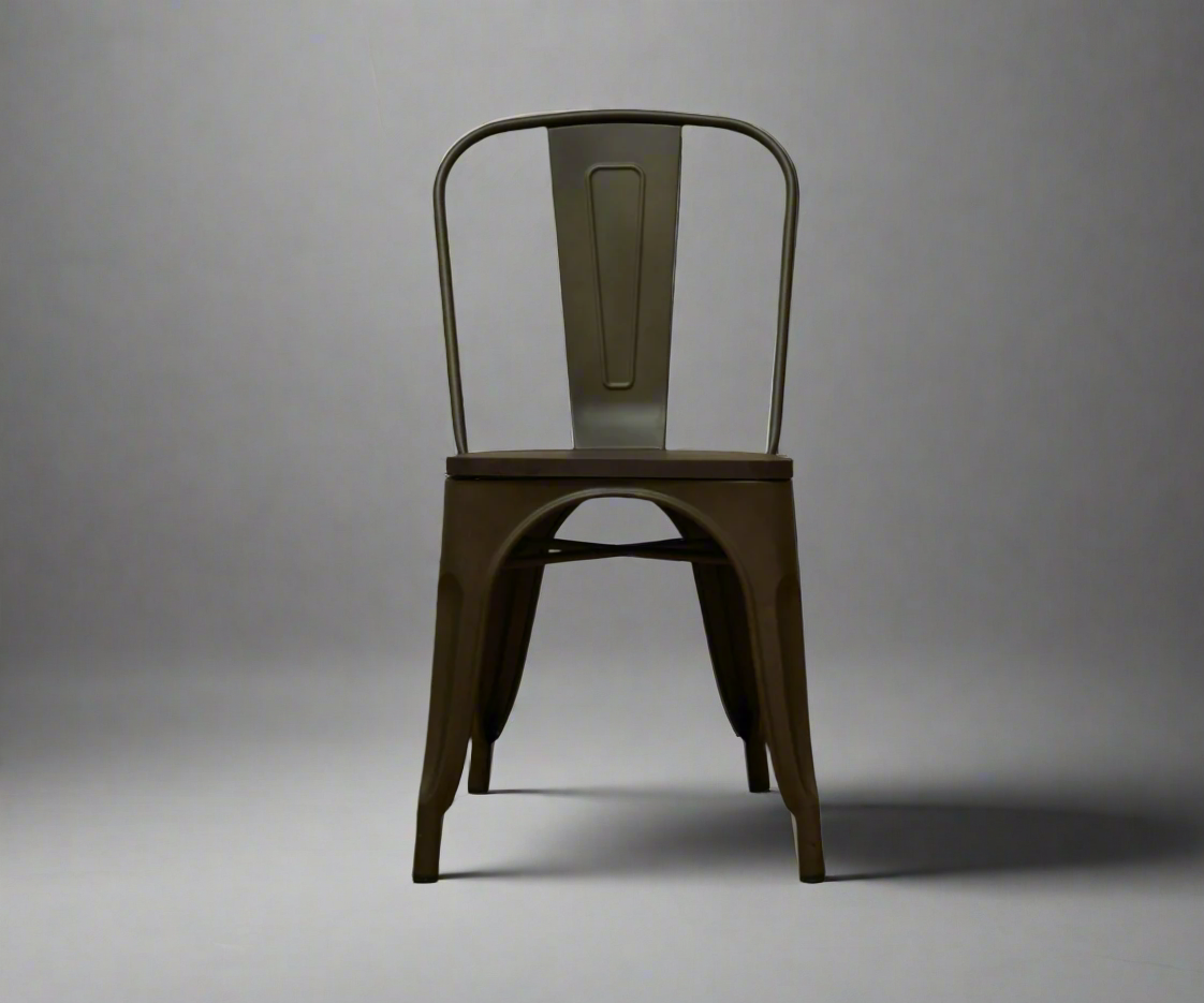 YK-8001 mint ribbed modern chair, front view of a metal chair with a wood seat