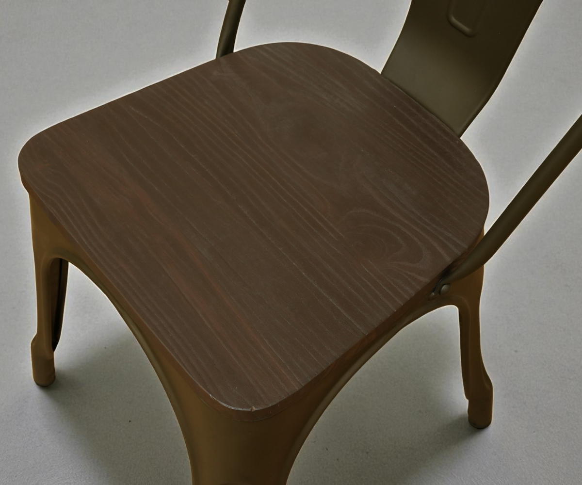 YK-8001 mint ribbed modern chair, front view of a metal chair with a wood seat