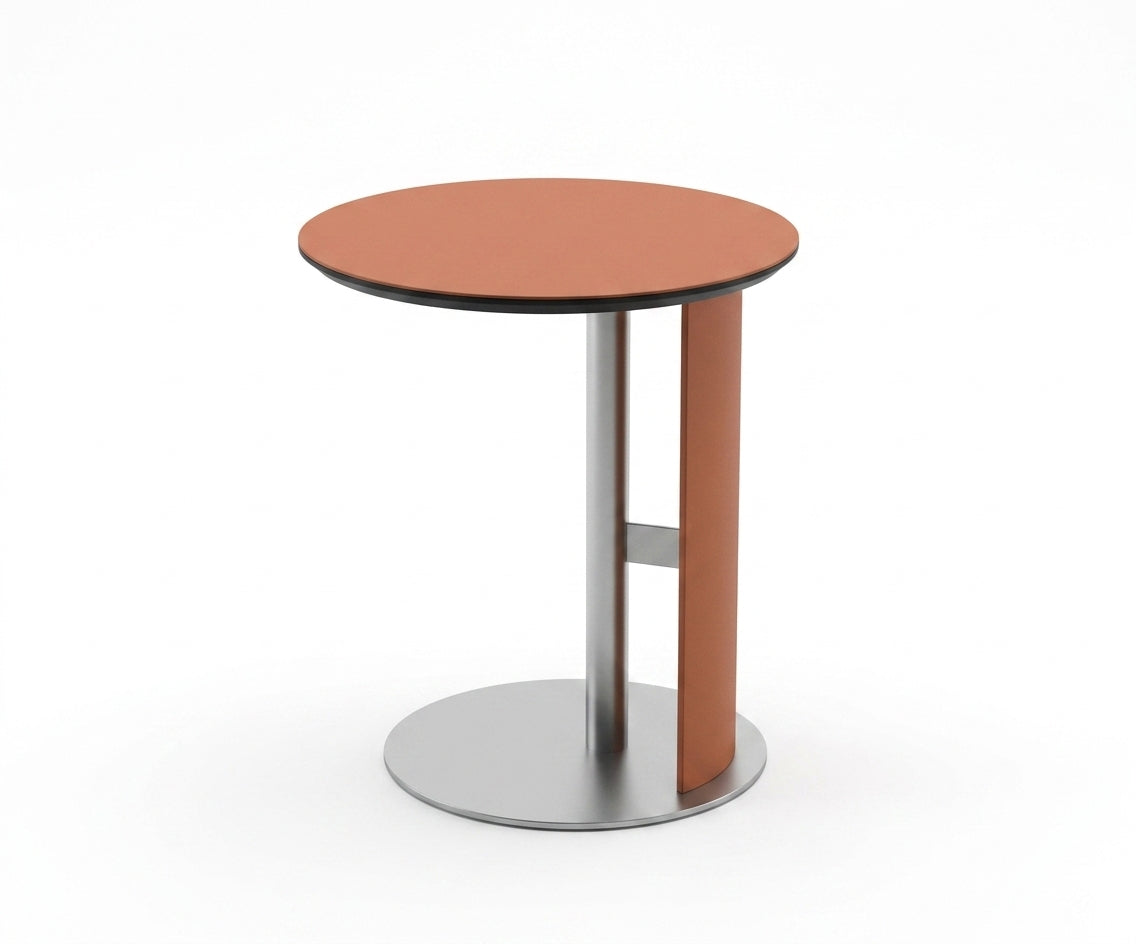 YS4043 round marble table beside a boucle armchair in a bright room