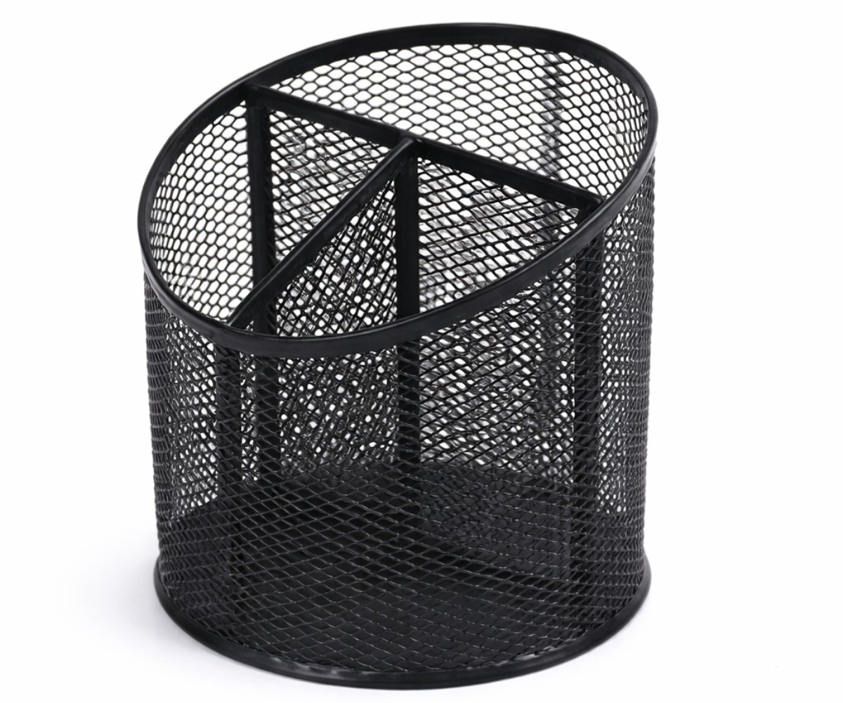 Zenith black mesh desk organizer, round caddy with four compartments