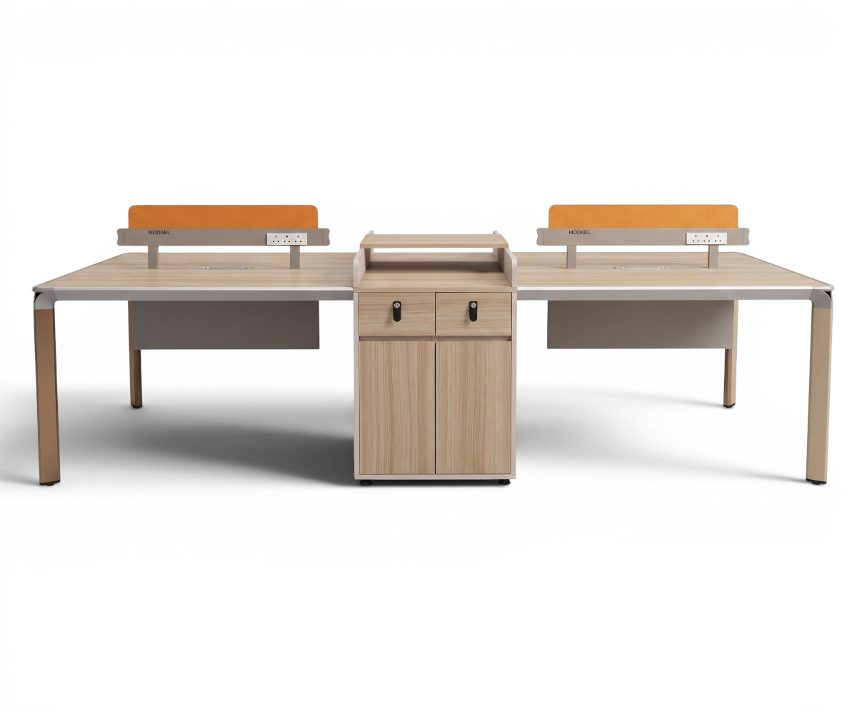 ZK-A5-230 oak workstation cluster in a city-view open-plan office